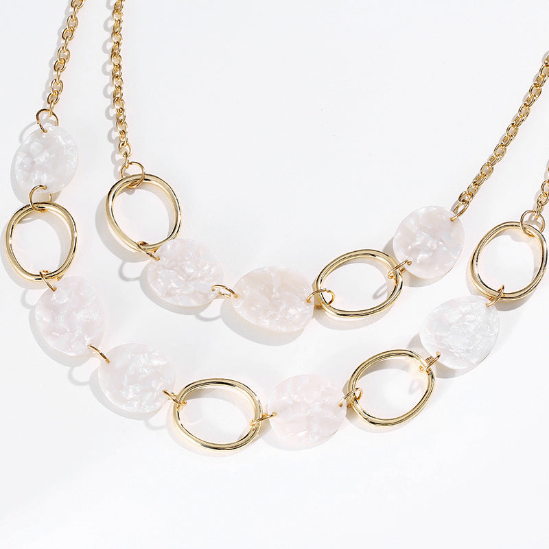 Regular Alloy Geometric Circle Acetate Plate Multilayer Short Necklace Women Beige