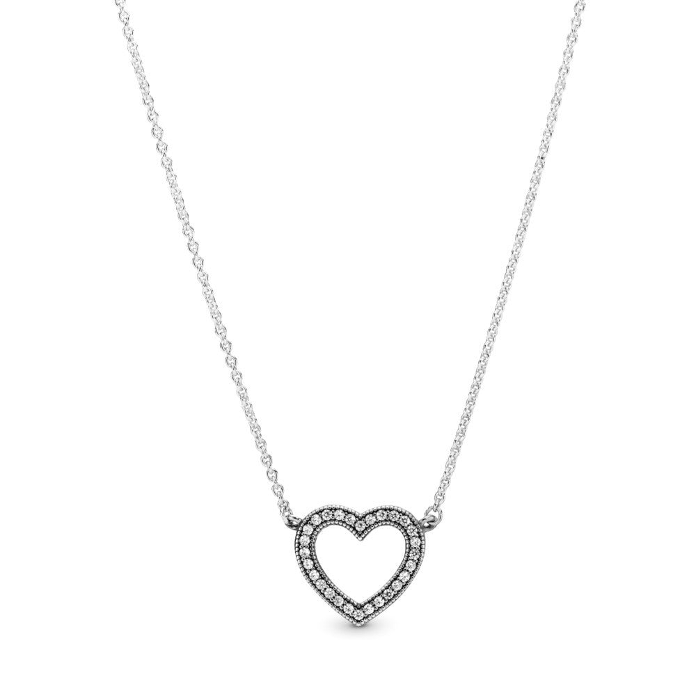 Sterling Silver S925 Heart Diamond Silver Necklace A1