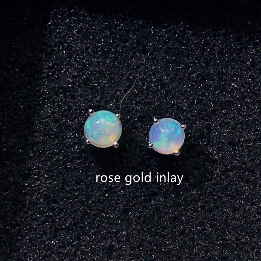 Natural Colorful Opal Stud Earrings Women S925 Sterling Silver Rose gold inlay