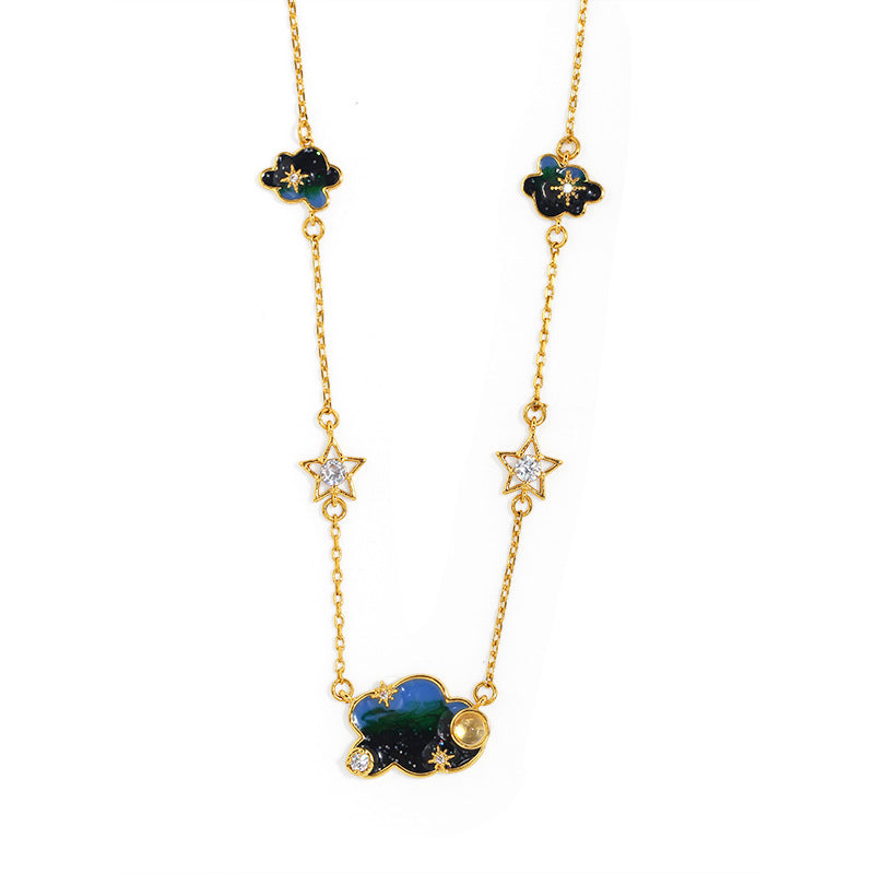 Starry Sky Gold-plated Enamel Glaze Star Moon Cloud Dream Necklace Sweater Chain Bracelet Necklace