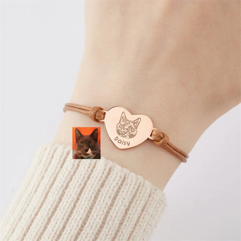 DIY Dogs And Cats Pet Memorial Braided Rope Adjustable Size Custom Bracelet Rose Gold