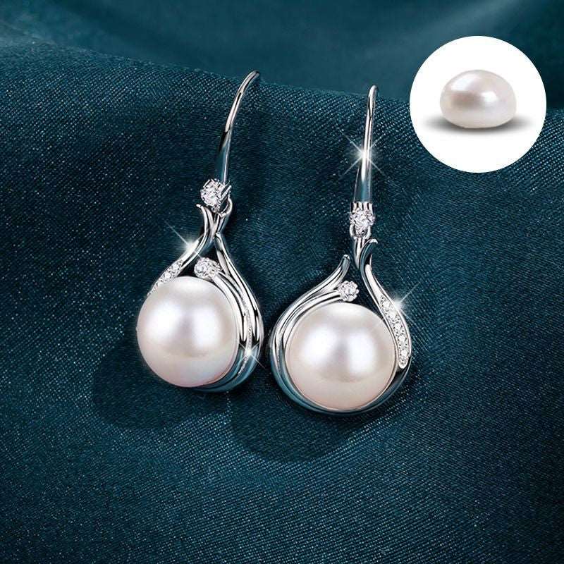 925 Sterling Silver Necklace Temperament Wild Freshwater Pearl Earrings 925 Silver