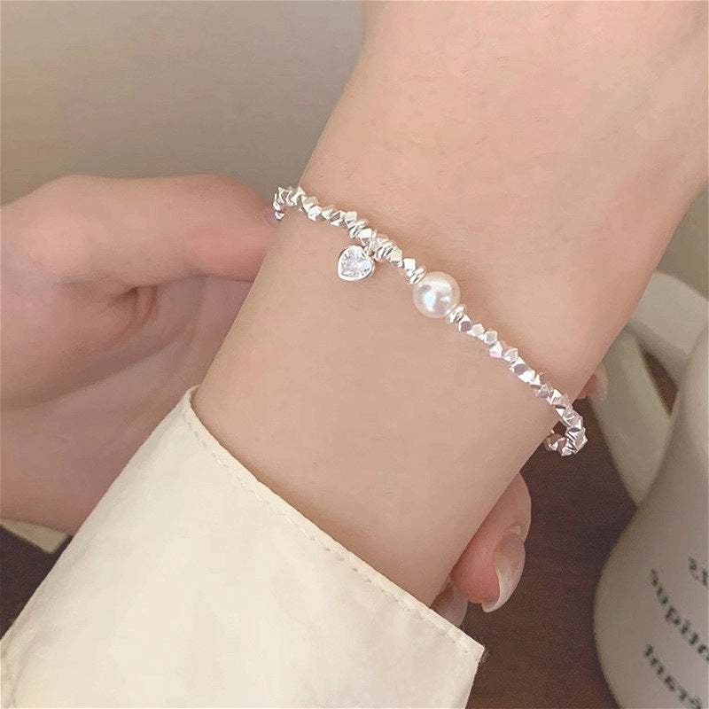 Broken Silver Heart Bracelet Women's Fashionable Elegant Pearl