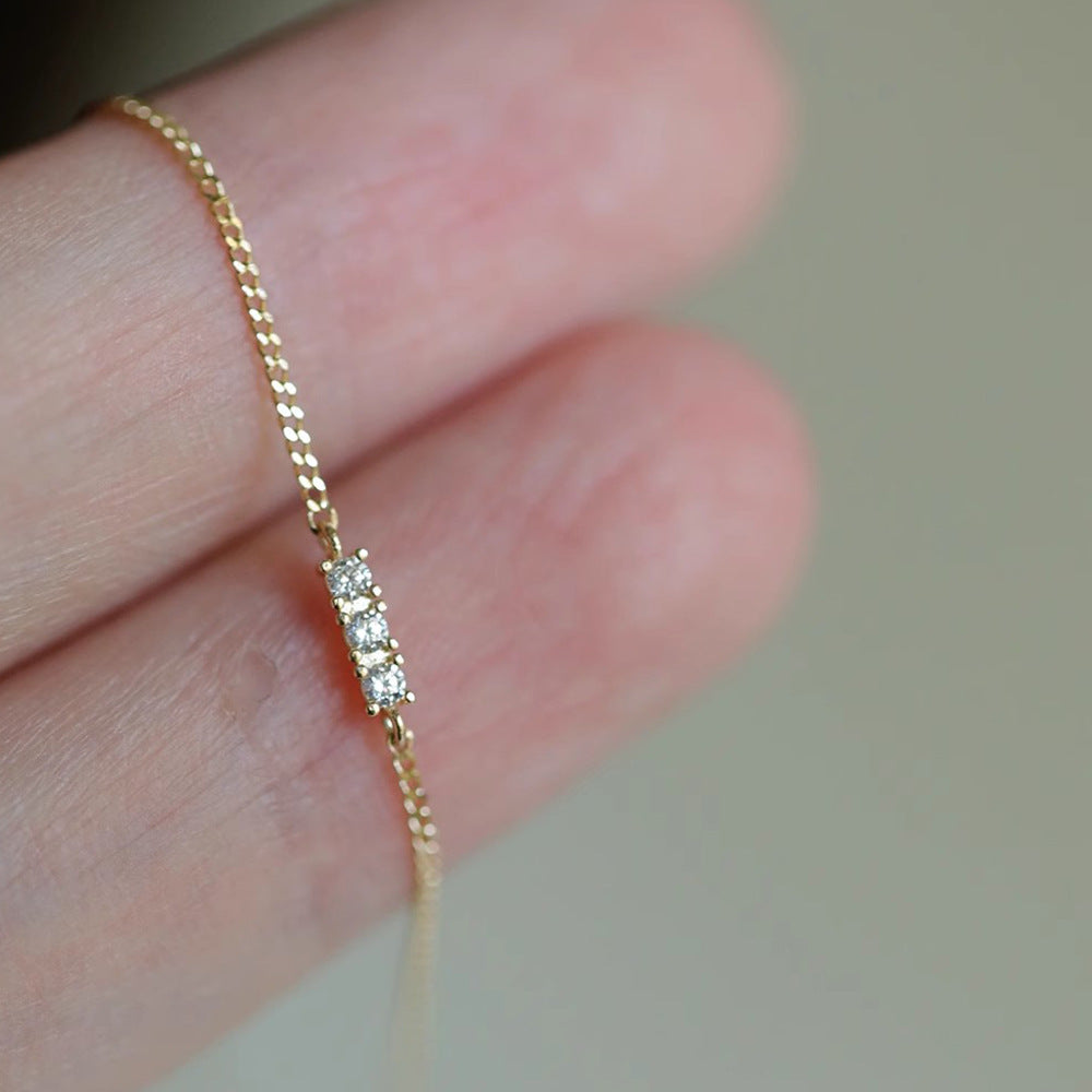 Daily Minimalist Bracelet 925 Sterling Silver Gold Plated Three Diamond Micro Inlaid