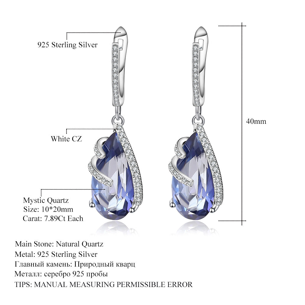 Women's Fashion Gemstone Colored Gems Earrings Pansy Blue Coated Crystal 925 Silver