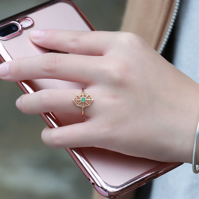 Women's Gold Plated Natural Emerald Gemstone Ring