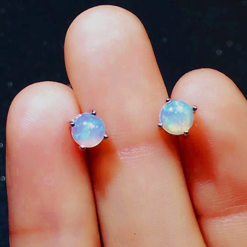 Natural Colorful Opal Stud Earrings Women S925 Sterling Silver