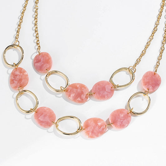 Regular Alloy Geometric Circle Acetate Plate Multilayer Short Necklace Women Pink