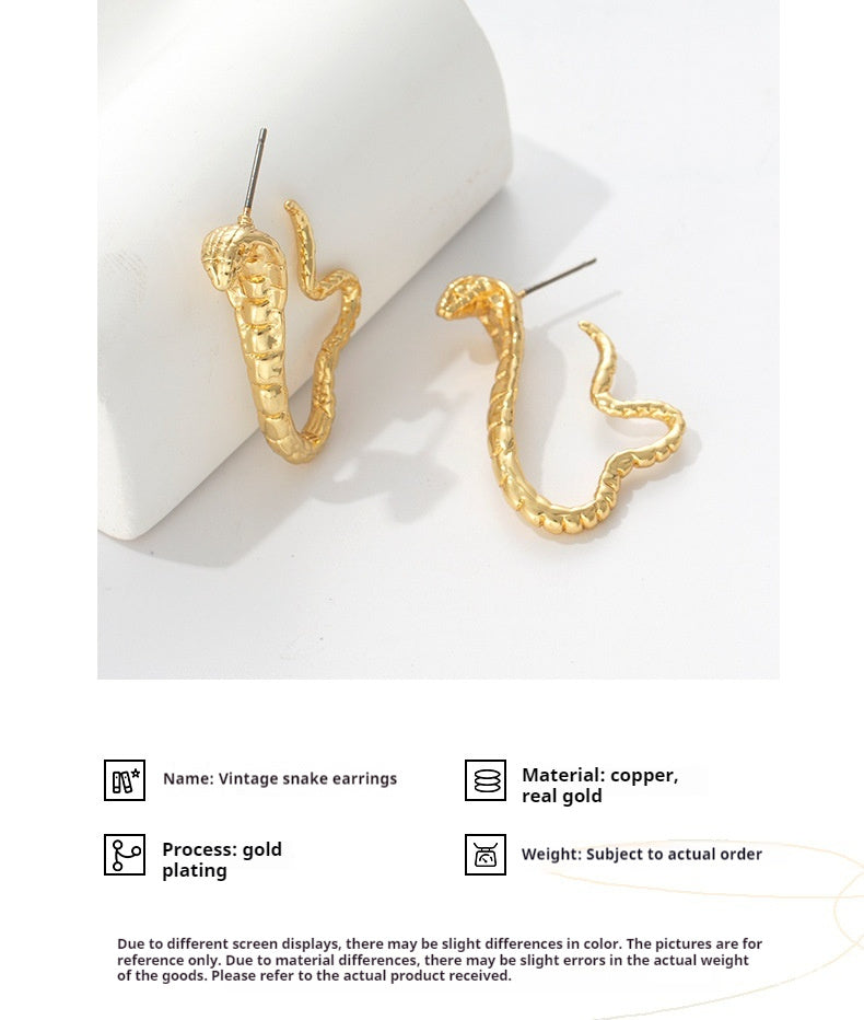 Simple And Light Luxury Niche Snake Stud Earrings PVD Vacuum Plating 18K Gold