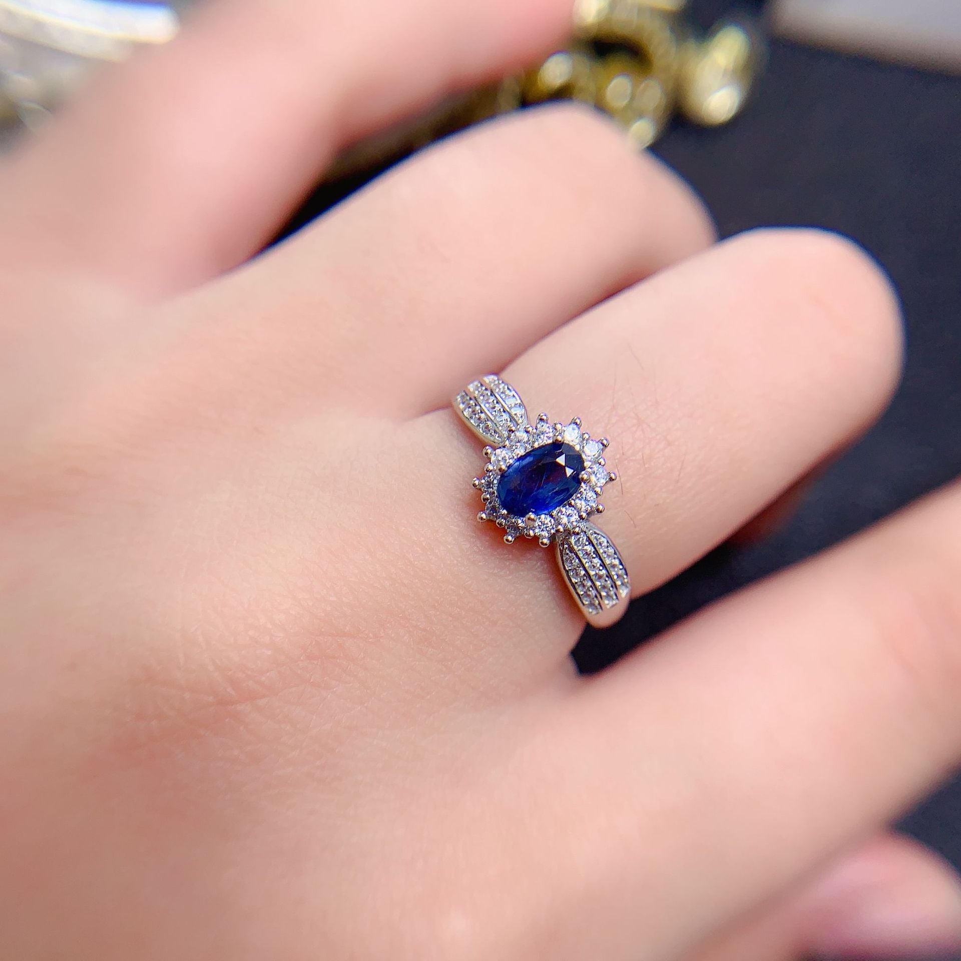 Natural Sapphire Ring Diamond Colored Gems Jewelry