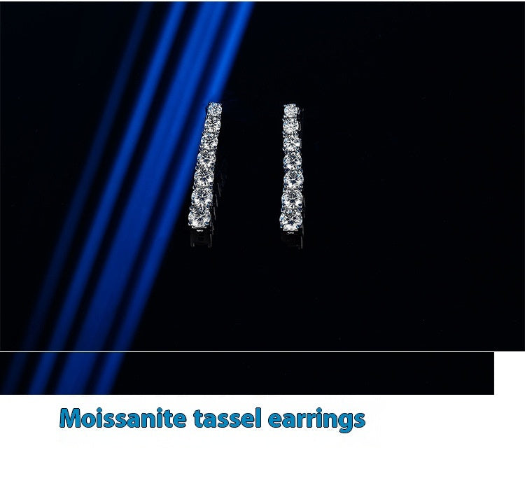 Moissanite Long Tassel Women's Elegant High-grade Light Luxury Earrings Niche Design Sweet