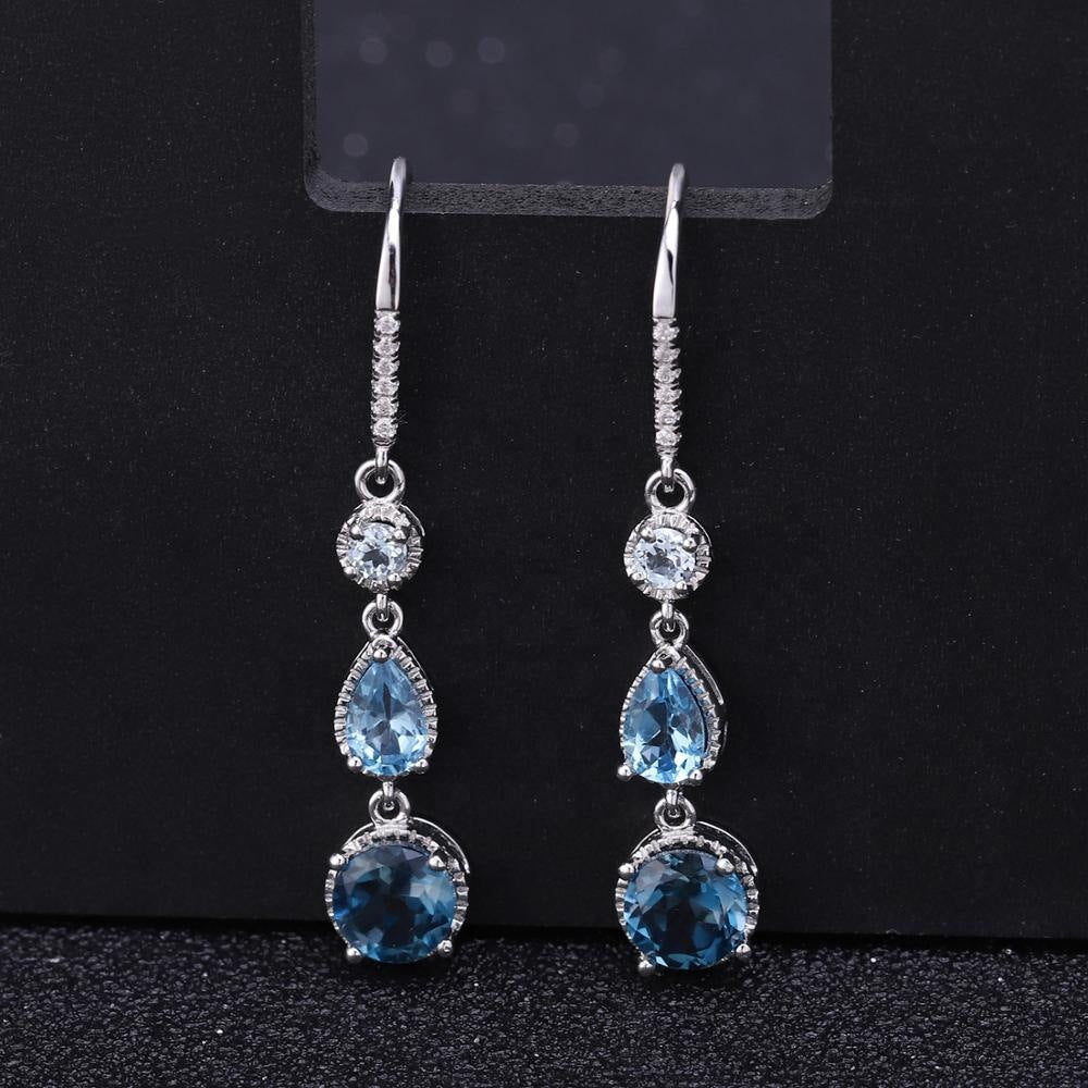 Fashionable Elegant Natural Gemstone Earrings S925 Silver Natural Topaz Earrings