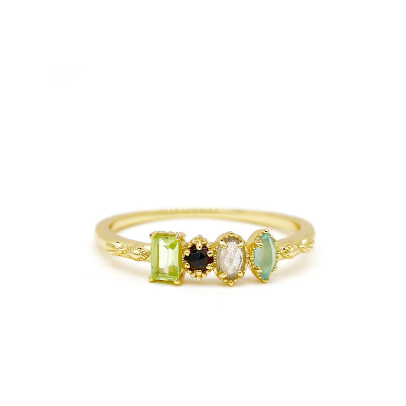 925 Gold Plated Color Natural Gem Ring