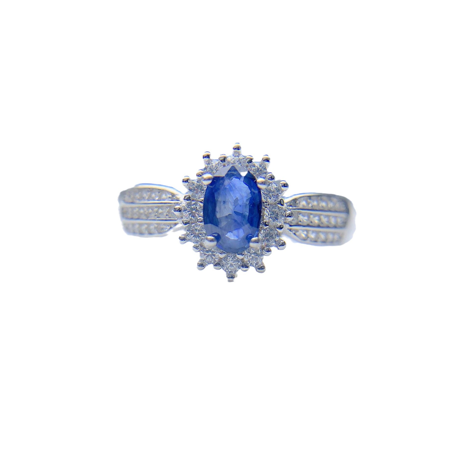 Natural Sapphire Ring Diamond Colored Gems Jewelry White Gold Adjustable Opening