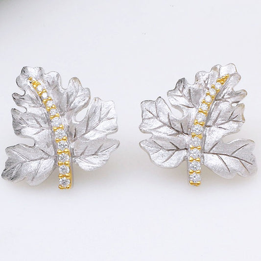 925 Silver Gilded Leaf Earrings