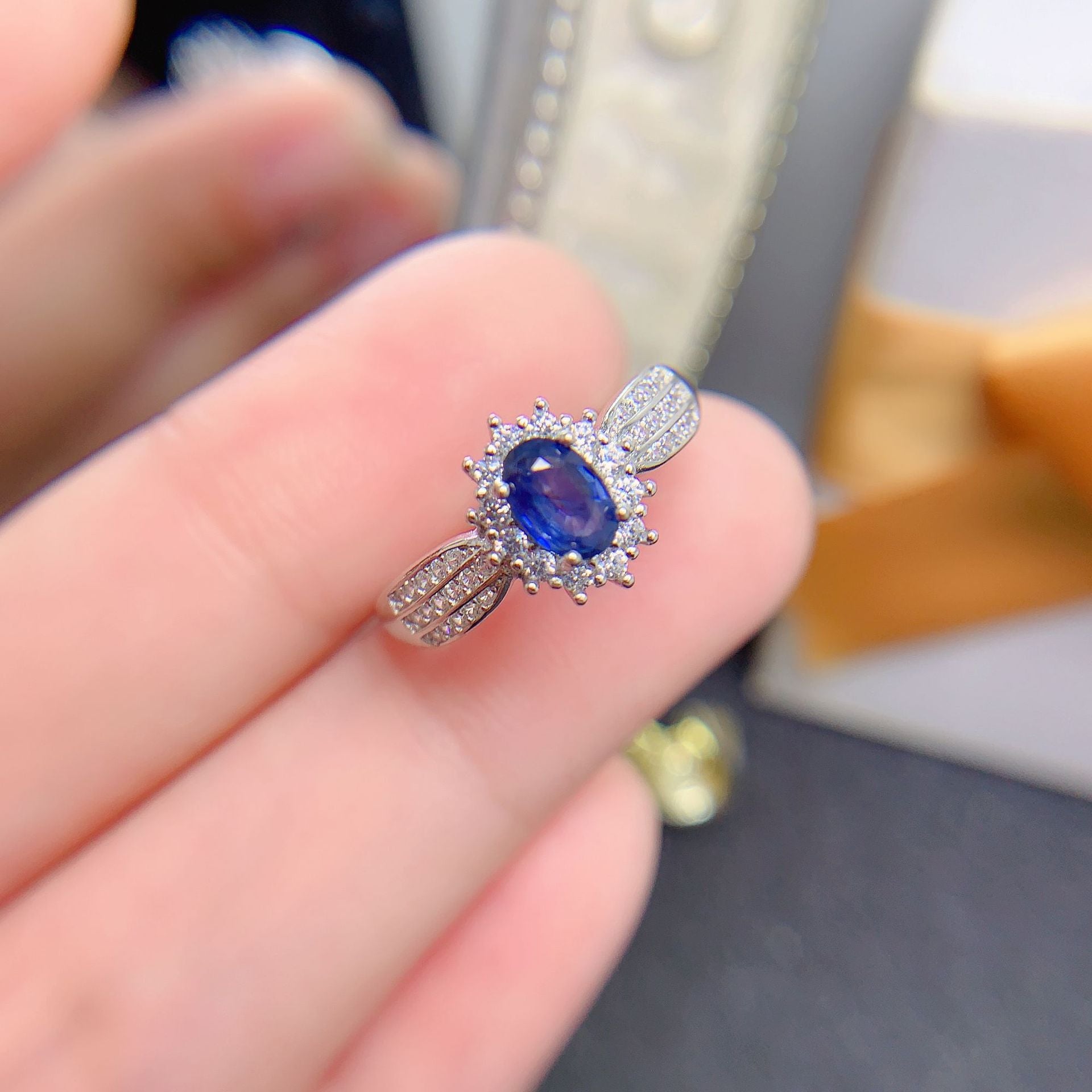 Natural Sapphire Ring Diamond Colored Gems Jewelry