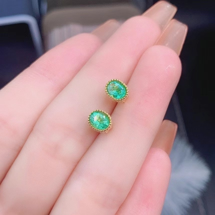 925 Silver Inlaid Emerald Stud Earrings