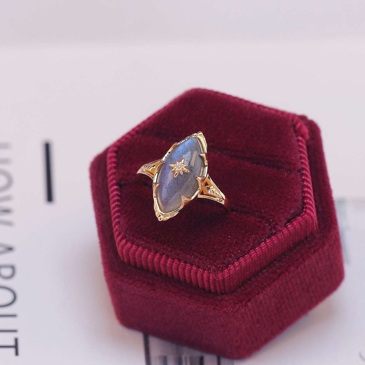 925 Sterling Silver Plated 14K Gold Natural Labradorite Ring For Women