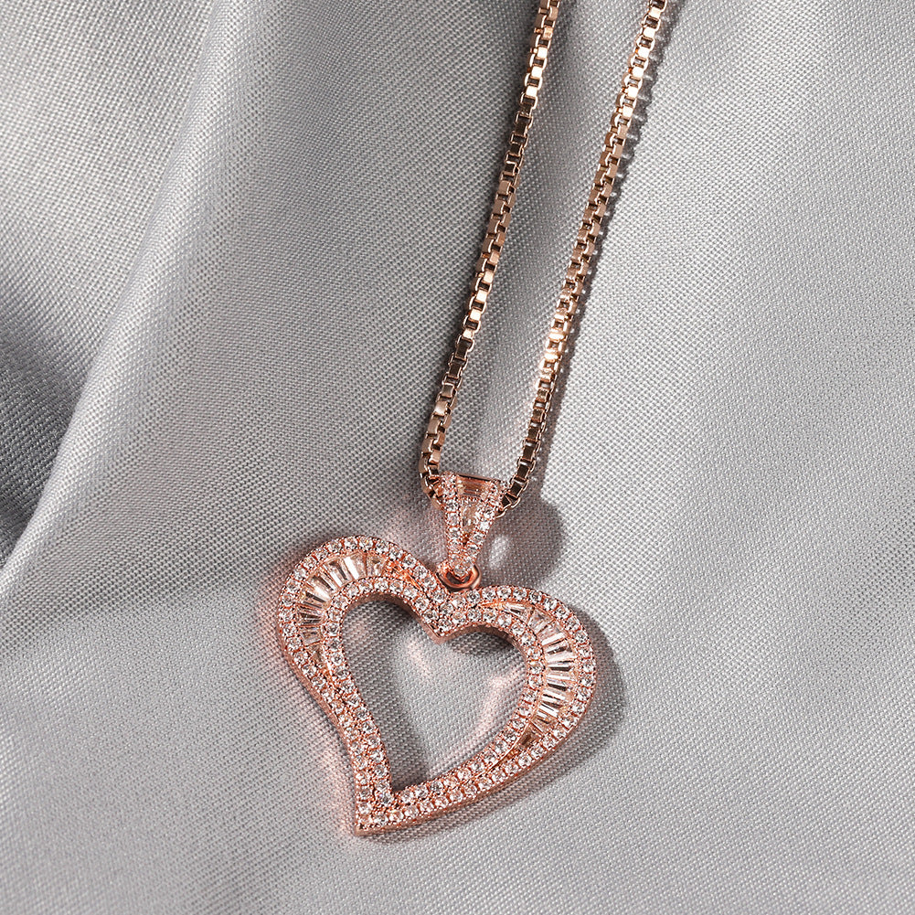 Square Zirconium Small Heart Pendant Simple Hip Hop Necklace