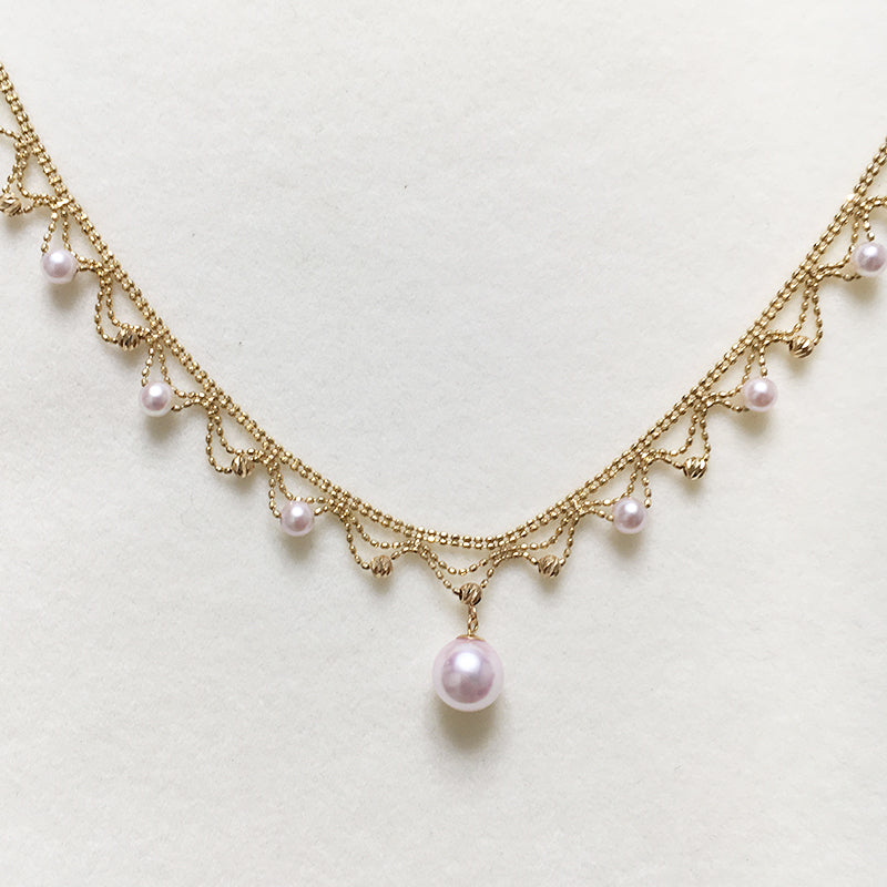 Aurora Japanese 18k Gold Lace Pearl Necklace