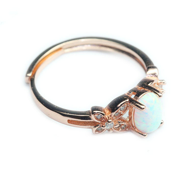 Rose Gold Ring White Opal Colorful