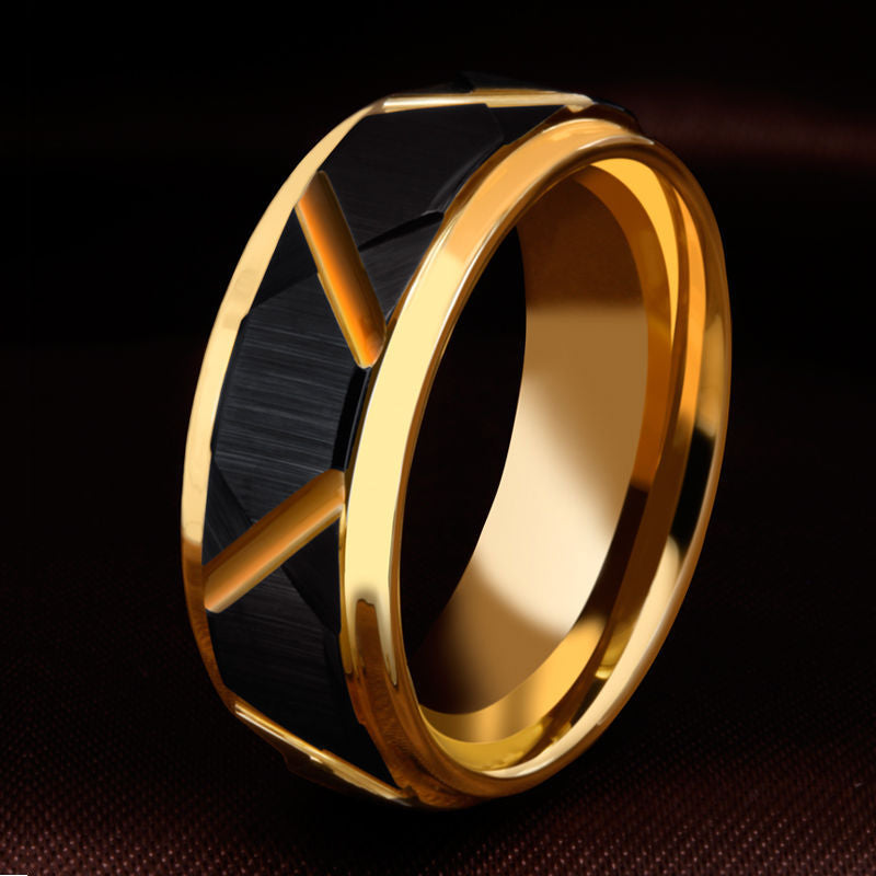 Color-changing Tungsten Gold Men's And Women's 18k Gold Ring Ring Black gold width 8mm