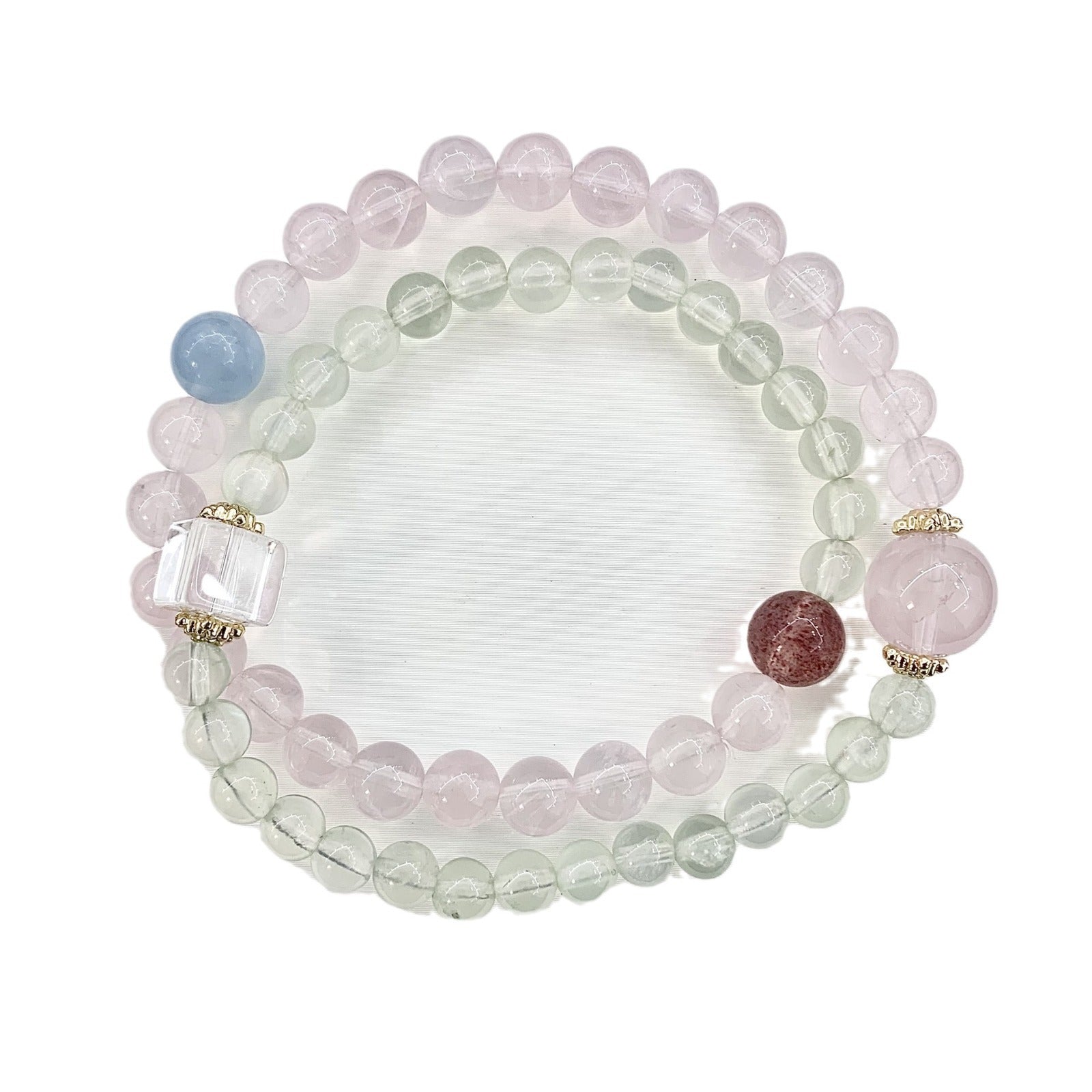 Prehnite Strawberry Crystal Horse Powder DIY Multi-circle Design Bracelet A149 Bracelet