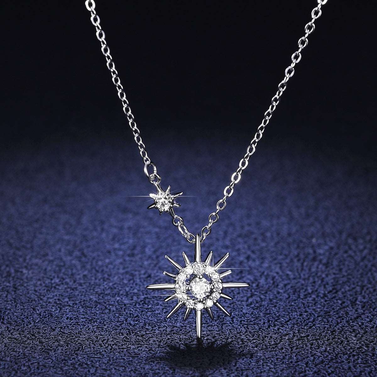 925 Silver Pendant Moissanite Korean Style Star Moon Necklace Women's Six-pointed Star 10 Points Moissanite 925 Silver