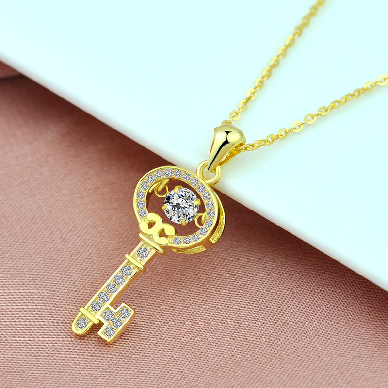 Rose Gold Plated Gold Key Smart Heartbeat Necklace Gold