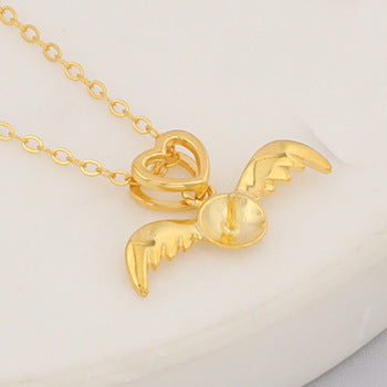 S925 Silver Pearl Pendant Women's Fashion Temperament Design Fetal Hair Angel Pendant hanging bracket with chain gold