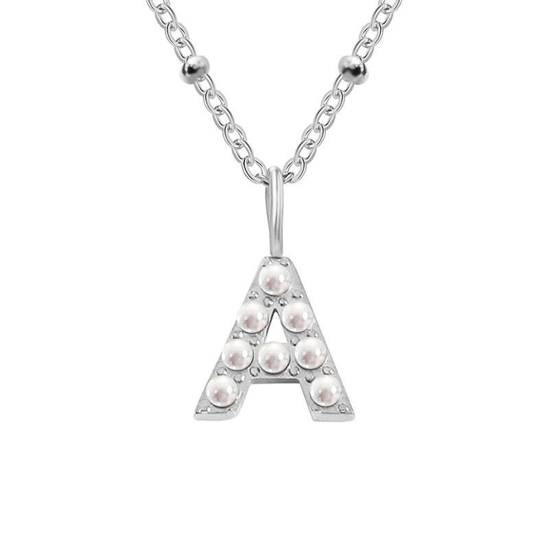 Niche Clavicle Chain 26 Pearl Letter Pendant Simple Stainless Steel Necklace A Stainless Steel