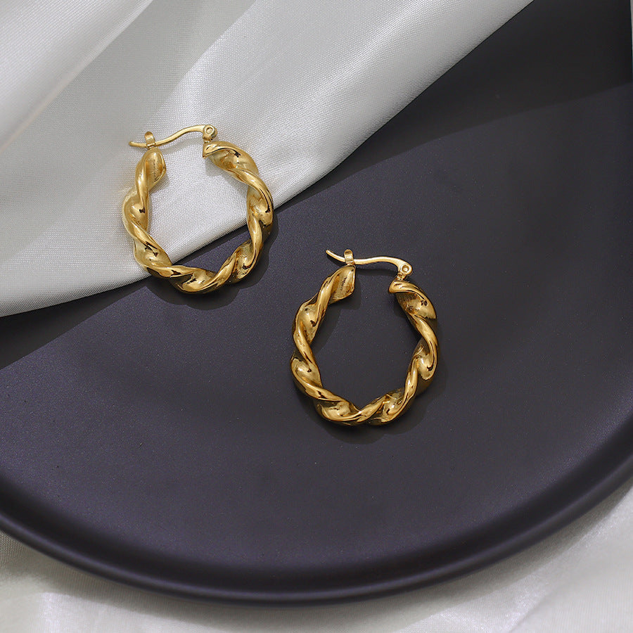 Niche Stainless Steel Plated 18K Gold Twist Earrings