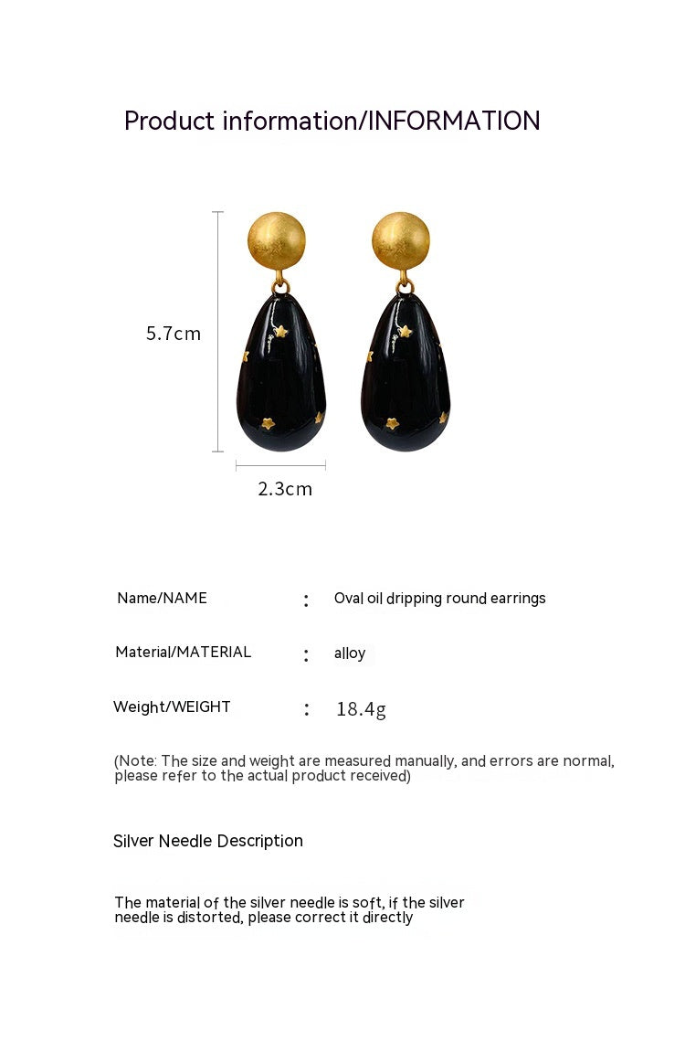 Retro Oil Dripping Five-pointed Star Oval Geometry 925 Silver Pin Earrings