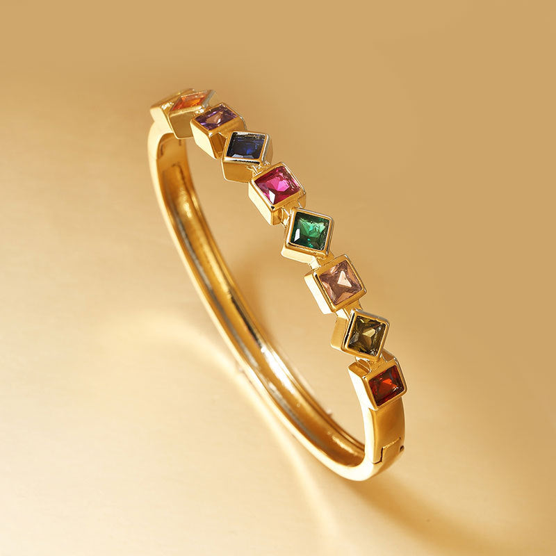 Geometric Square Inlaid Color Diamond Bracelet For Women D 052 Color