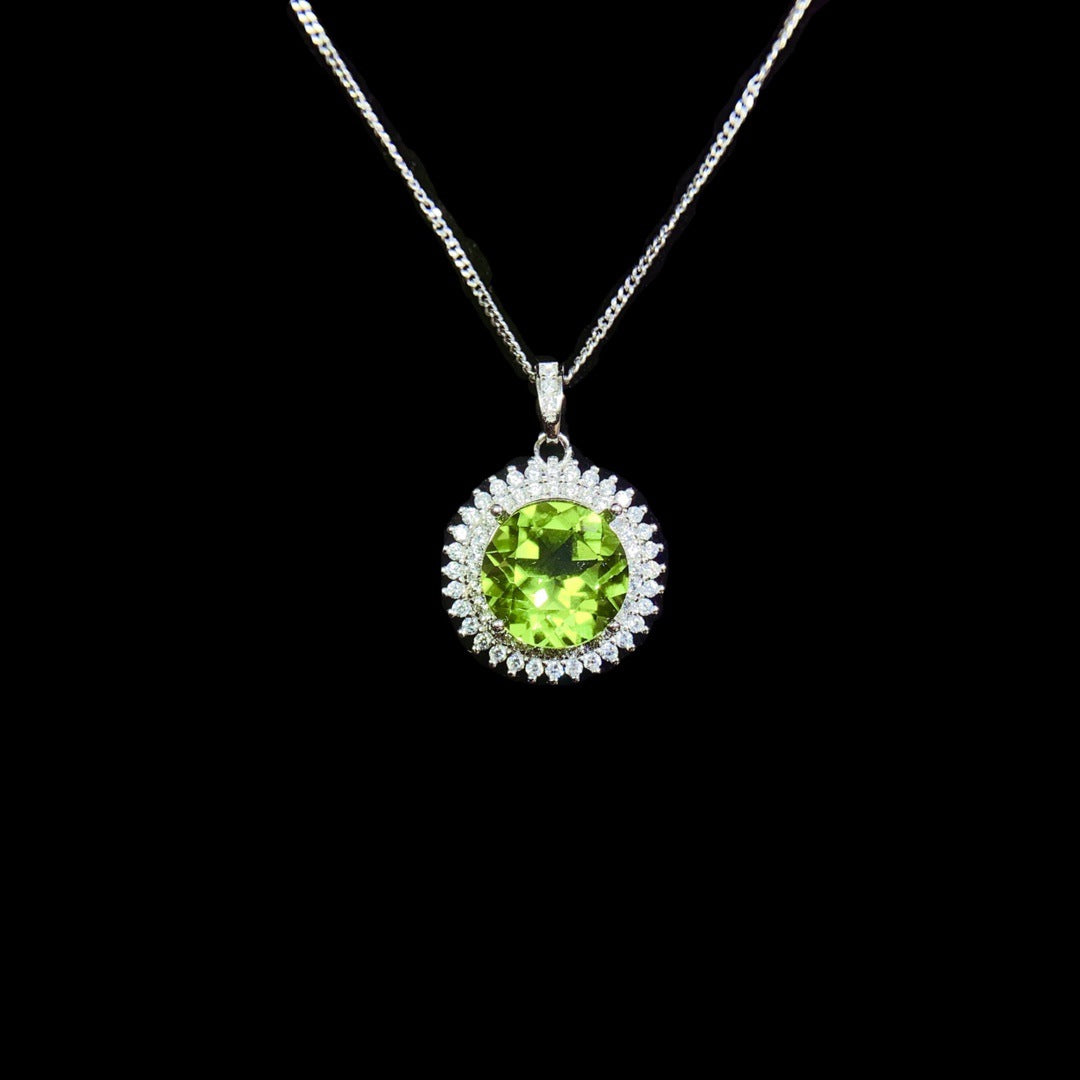 Natural Olivine Pendant Silver Female Accessories Green