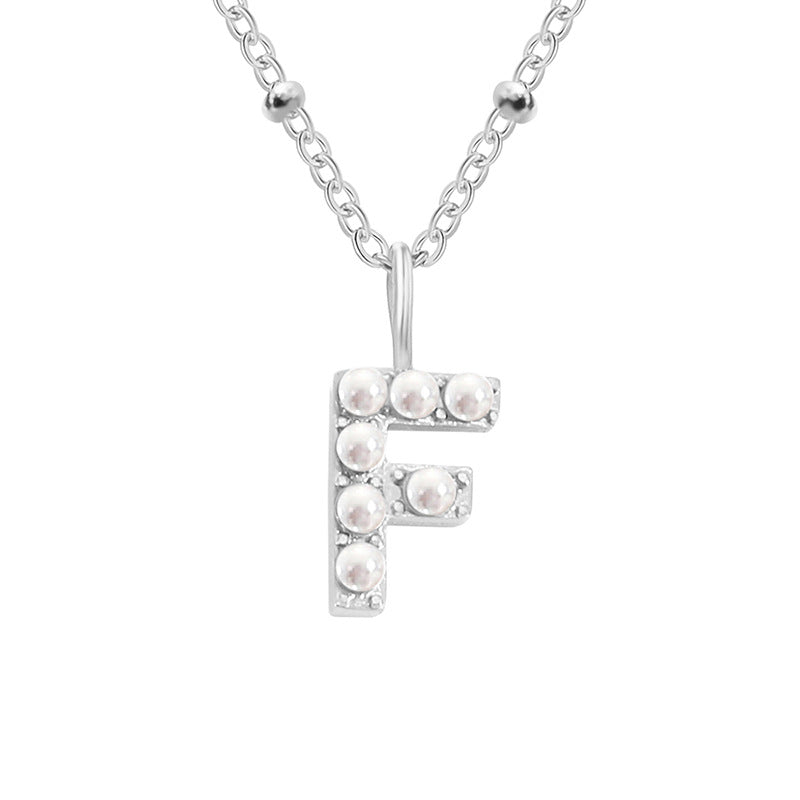 Niche Clavicle Chain 26 Pearl Letter Pendant Simple Stainless Steel Necklace F Stainless Steel