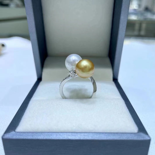 Women's Sea Australian White Golden Balls Diamond Ring