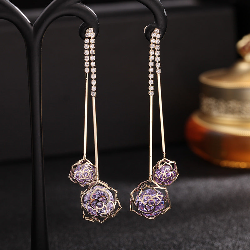 Women's Fashion Hollow Rose Earrings Purple