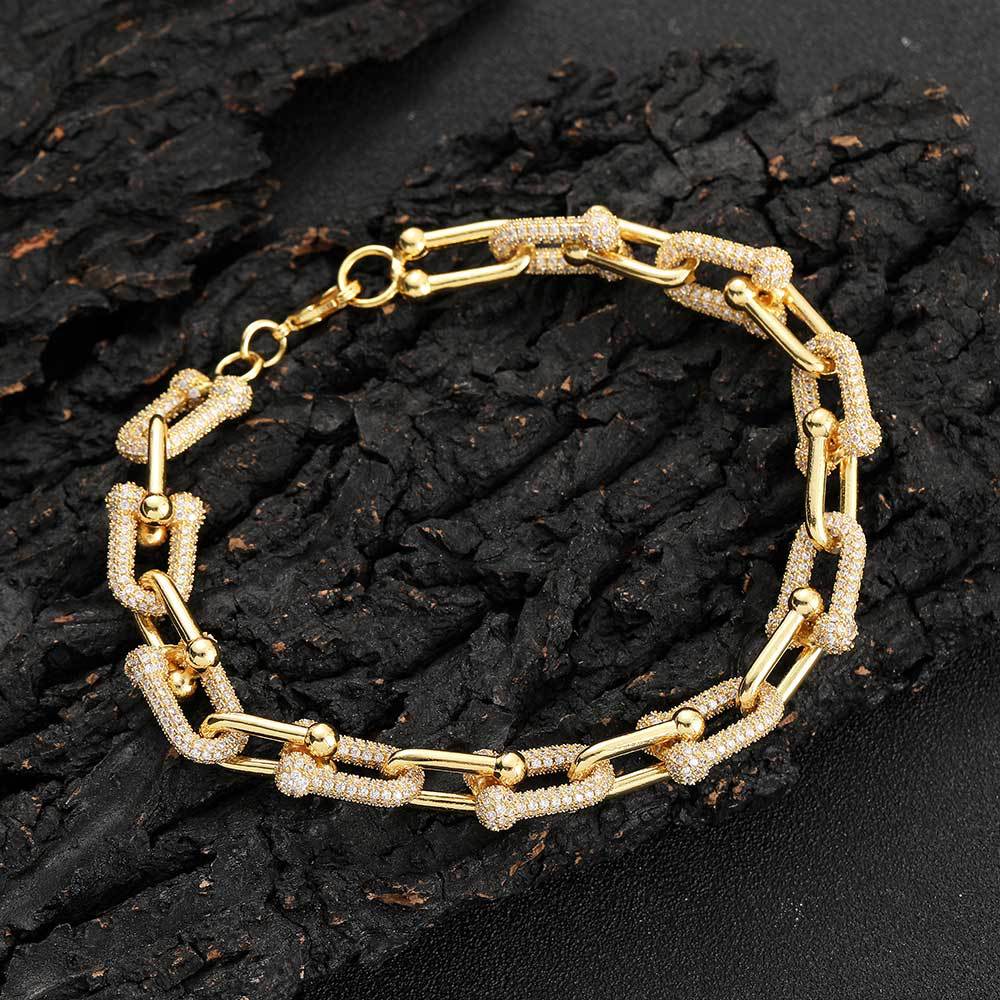 U-shaped Horseshoe Chain Personalized Texture Ins Bracelet Gold Width 11mm