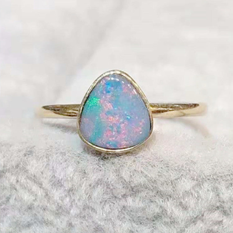 18k Yellow Gold Australian Natural Opal Stone Ring For Women