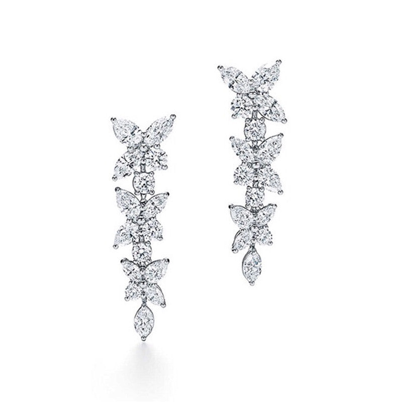 18k White Gold Moissanite Diamond Earrings Row Of Diamonds Silver