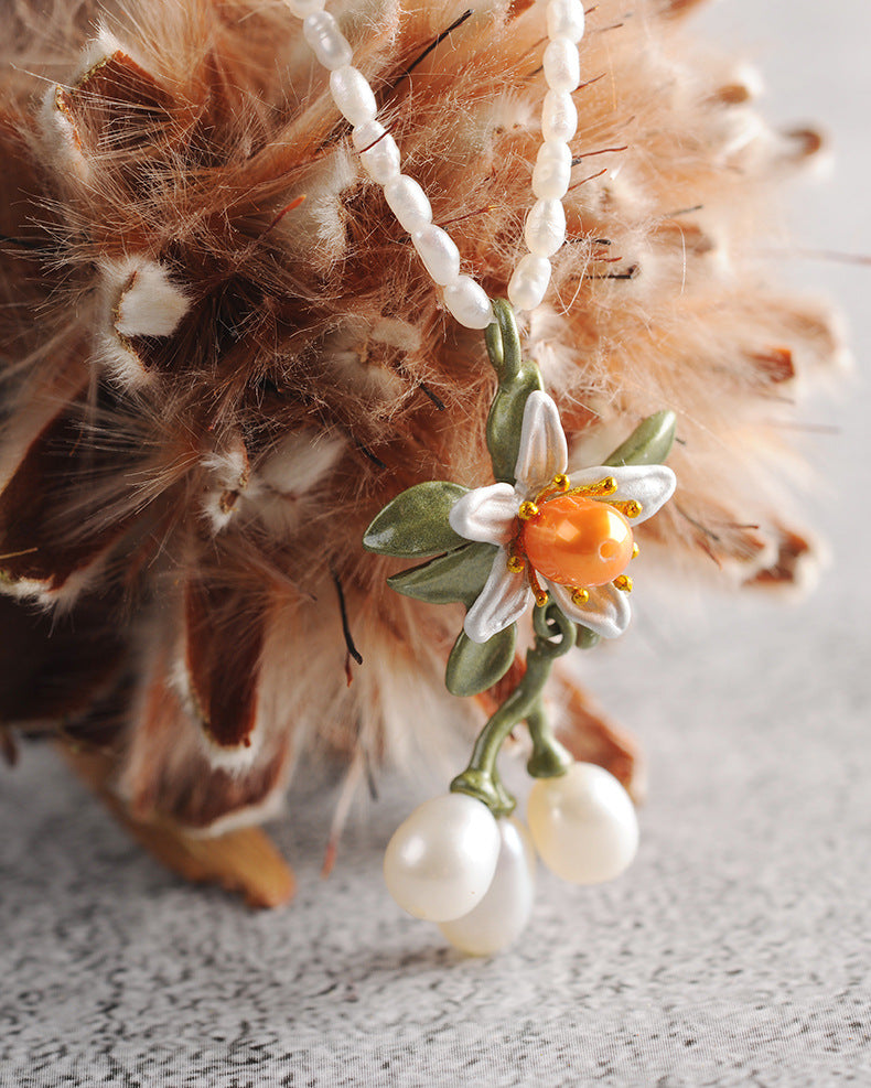 Fresh Orange Flower Necklace Women's Collar Chain